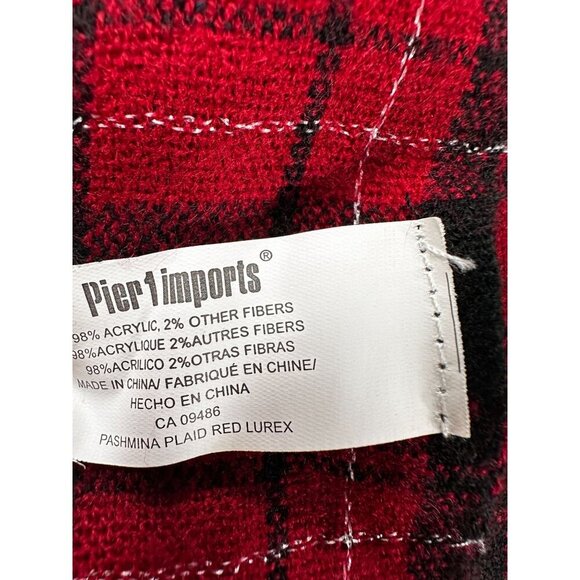 Pier 1 Imports Pashmina Plaid Red Lurex Throw Shawl Blanket Vintage Christmas - Picture 3 of 13
